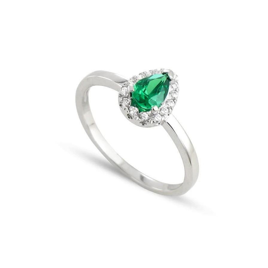 Grün Smaragd und Diamanten 5 Kt. Jubiläumsring 14K Weißgold Neu