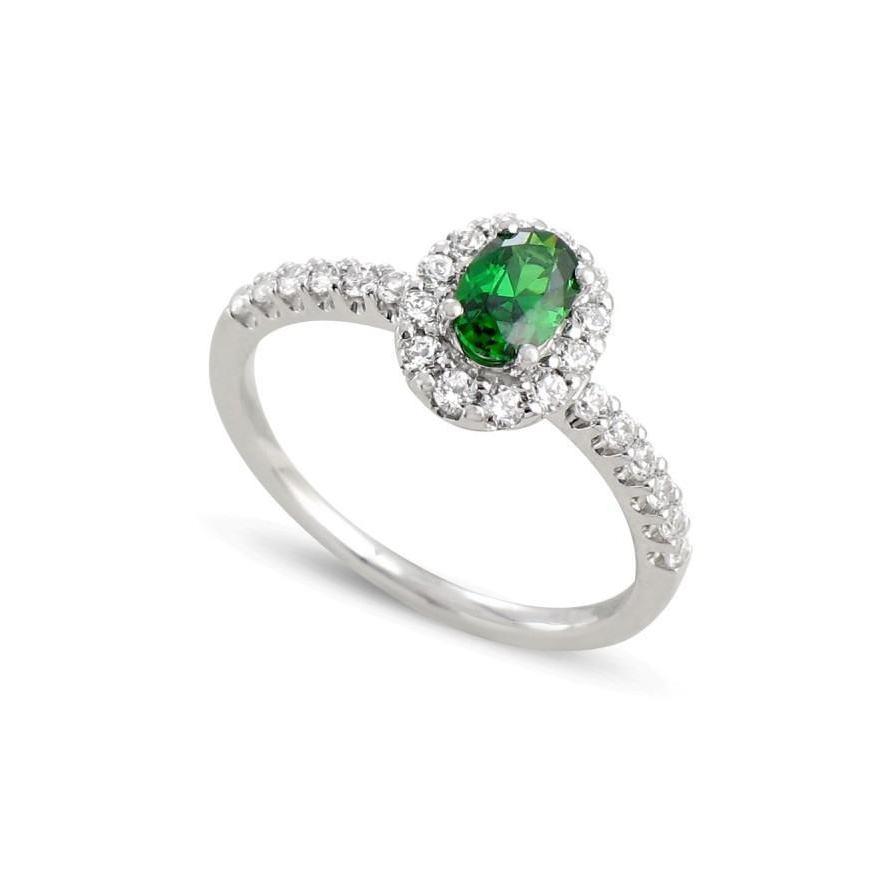 Ovaler Grün Smaragd Diamant 3,85 Karat Ehering Weißgold 14K
