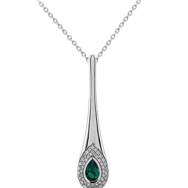14K Weißgold Grün Smaragd & Diamant Anhänger Halskette 1.75 Karat