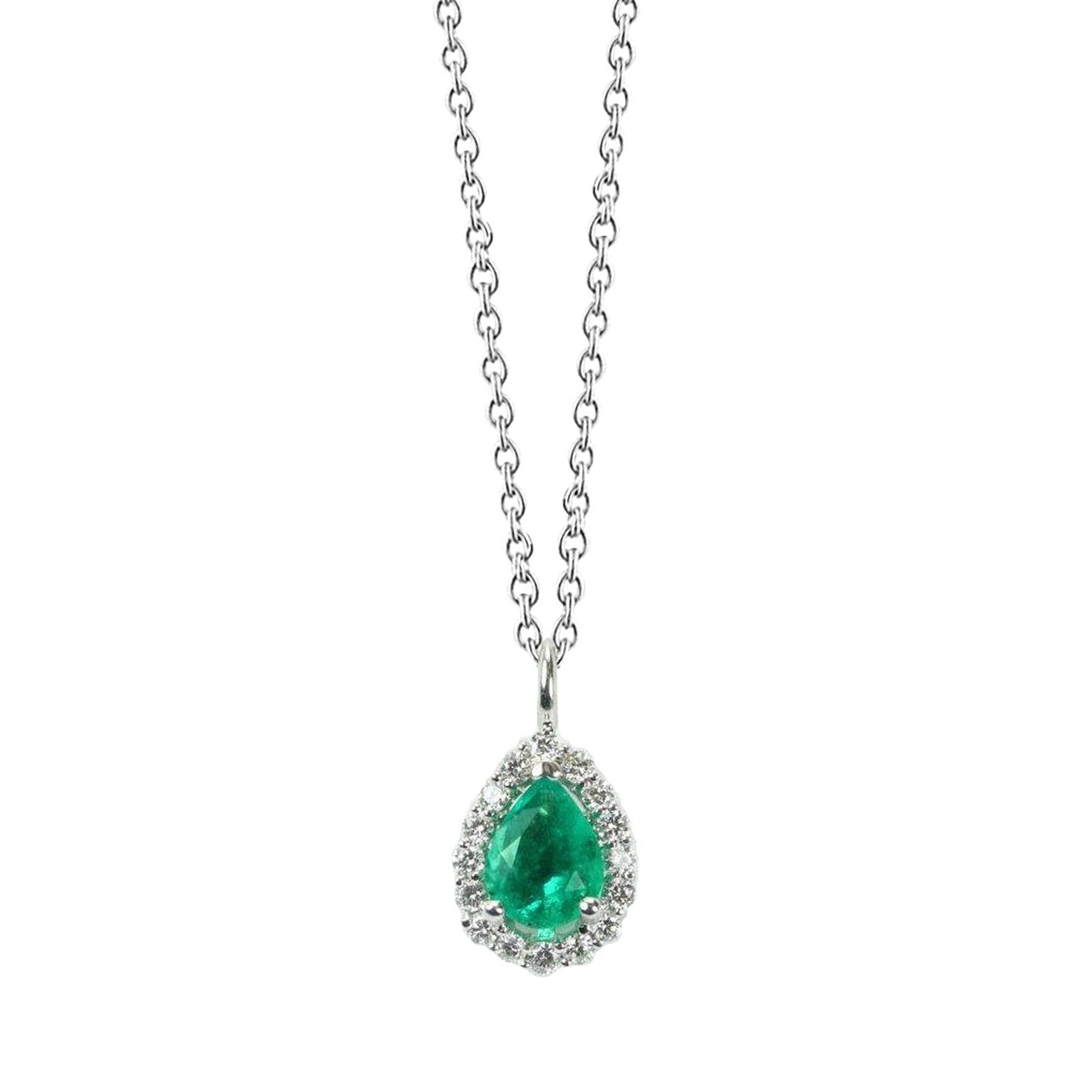 3,45 ct. Grün Smaragd- und Diamanten-Edelstein-Anhänger-Halskette mit Kette