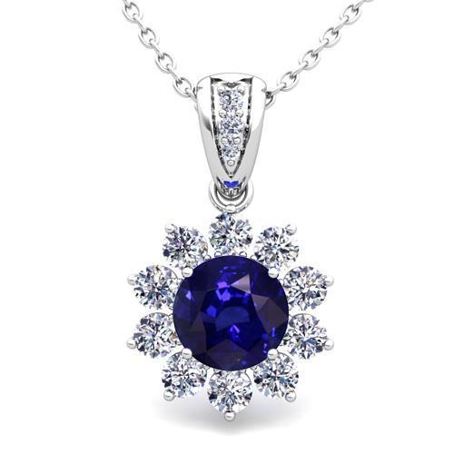 Ceylon Blue Sapphire Anhänger Weißgold 14K Diamantschmuck 3 Kt. - harrychadent.ch