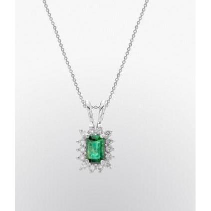 Grün Smaragd- und Diamant-Edelstein-Halskette 4,50 Karat Weißgold 14K