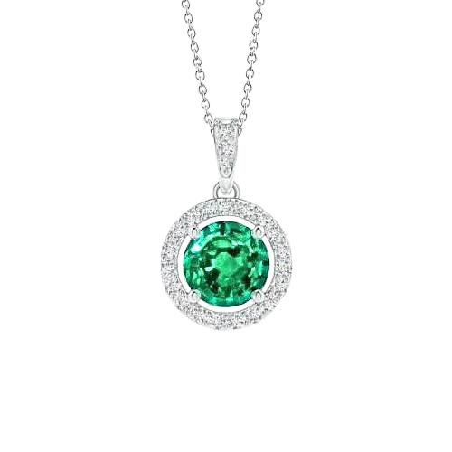 Runde Halo Grön Smaragd-Diamant-Edelstein-Halskette 5,70 Karat
