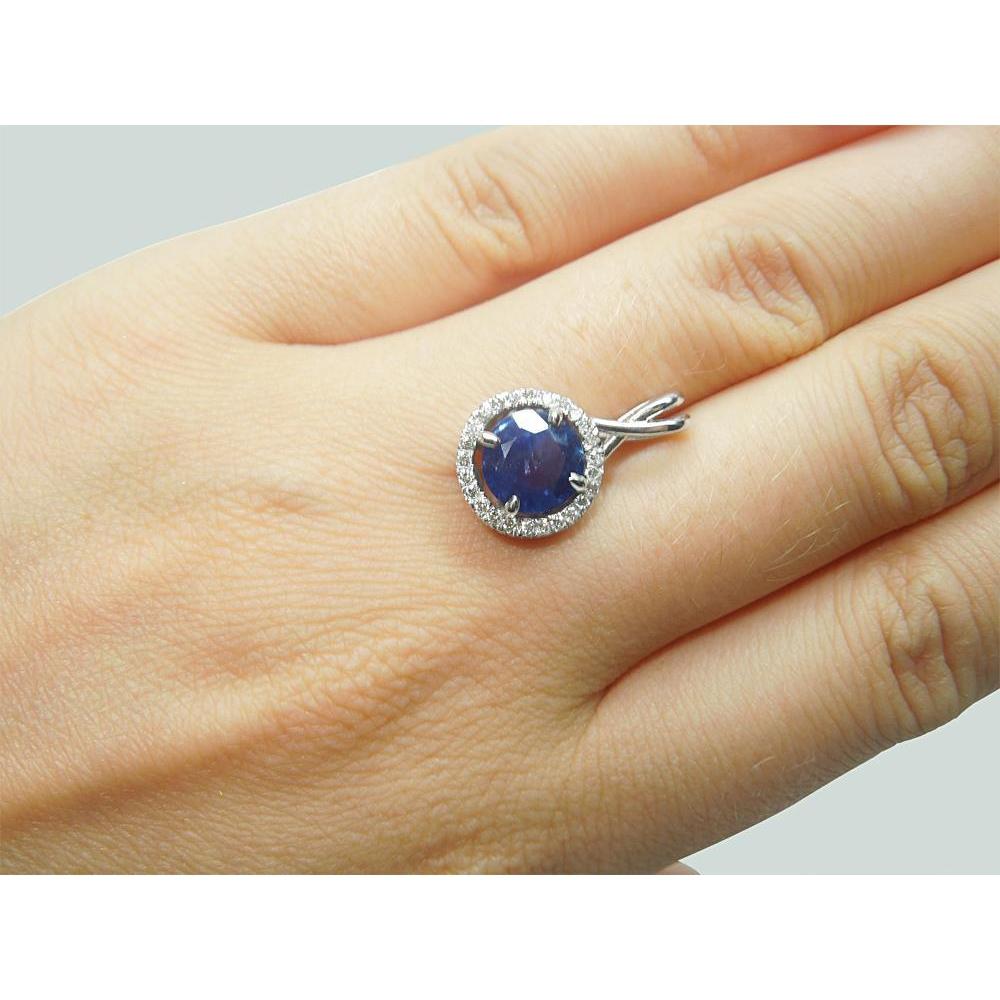 Runder Sri Lanka Saphir Diamant Damen Halskette Anhänger 2,20 Ct. - harrychadent.ch