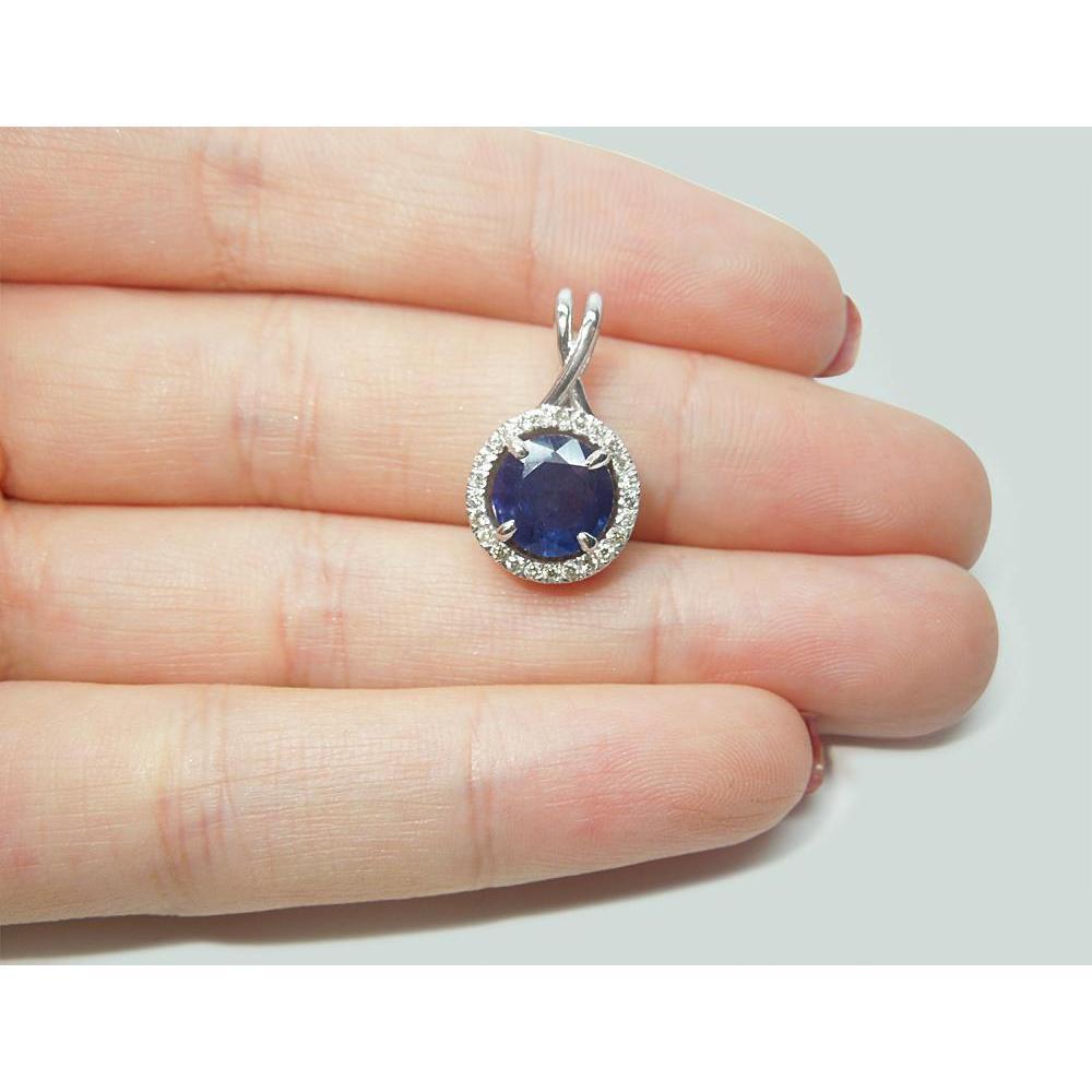 Runder Sri Lanka Saphir Diamant Damen Halskette Anhänger 2,20 Ct. - harrychadent.ch