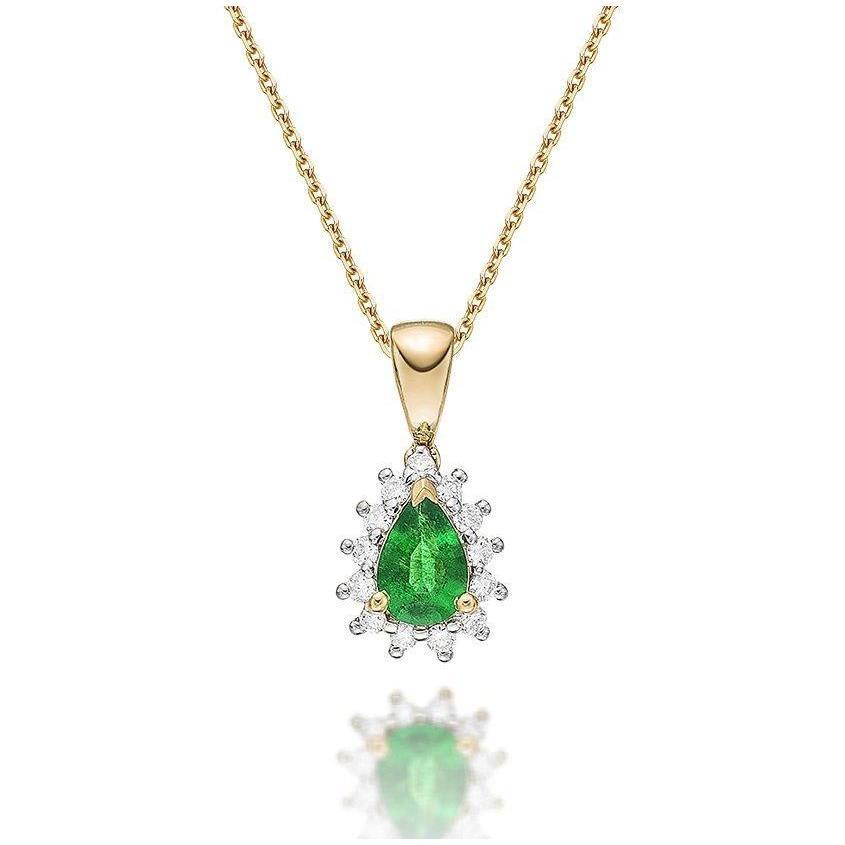 Zweifarbige Gold 14K 5,65 Karat Halskette mit Grün Smaragd und Diamanten