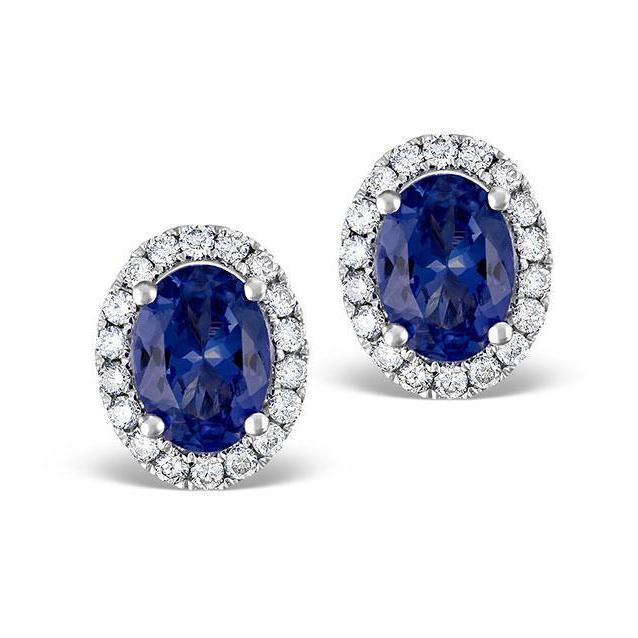 Ovaler Ceylon Saphir Diamant Ohrstecker Weißgold 14K 5,40 ct. - harrychadent.ch