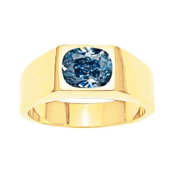 2 Karat Gypsy Blue Cushion Natürliche Diamond Herren-Solitärring Gelbgold