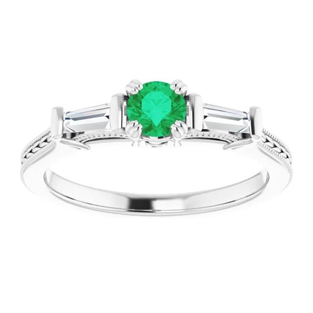 3 Stein Diamant Ring grüner Smaragd Antik Stil 2 Karat Doppelkralle Set Schmuck