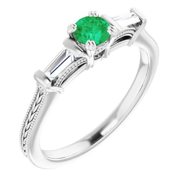 3 Stein Diamant Ring grüner Smaragd Antik Stil 2 Karat Doppelkralle Set Schmuck