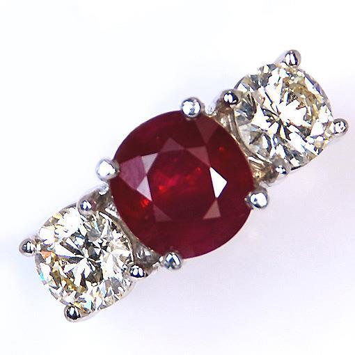 4 Karat Rubin und runder Diamant 3 Stein Ring Weißgold Damenschmuck - harrychadent.ch