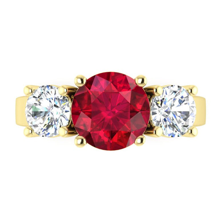 4 Karat Rubin und Runder Diamant 3 Stein Ring Weiß Gold Damenschmuck