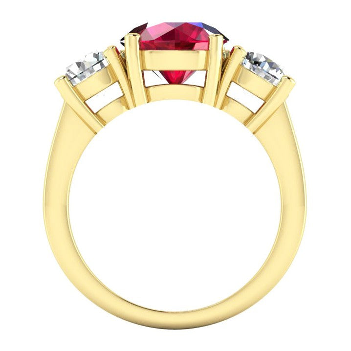 4 Karat Rubin und Runder Diamant 3 Stein Ring Weiß Gold Damenschmuck