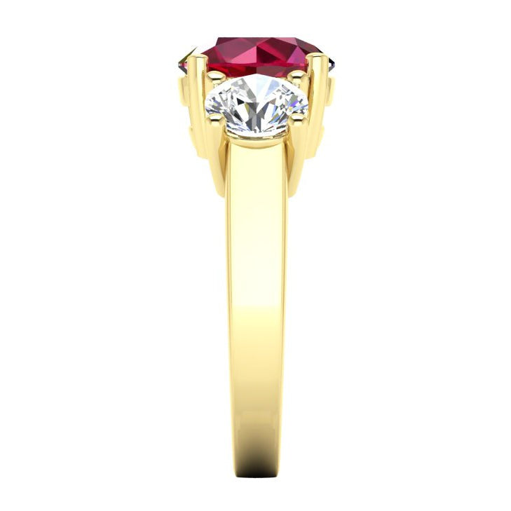 4 Karat Rubin und Runder Diamant 3 Stein Ring Weiß Gold Damenschmuck