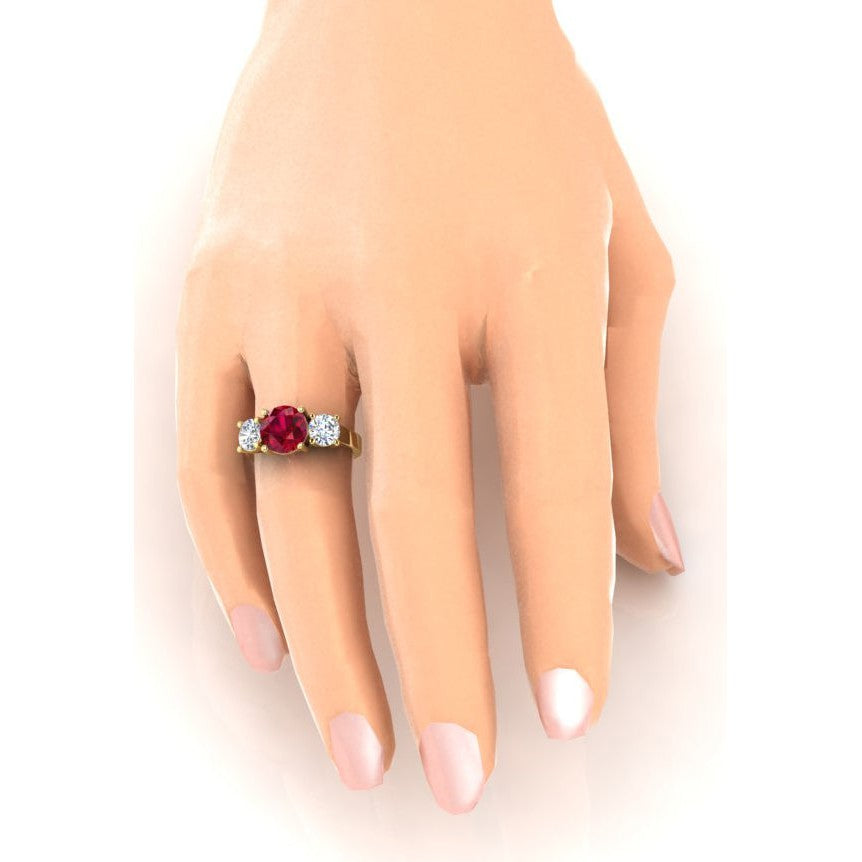 4 Karat Rubin und Runder Diamant 3 Stein Ring Weiß Gold Damenschmuck
