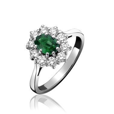 5,25 Karat Grün Smaragd und Diamanten Verlobungsring Weißgold 14K