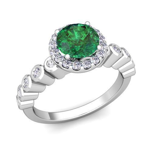 8.15 Karat Grün Smaragd im Rundschliff mit Diamanten Ehering 14K WG