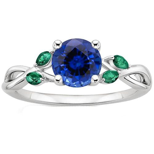 Damen Natürlicher blauer Saphir & Smaragde Edelsteinring 3 Karat