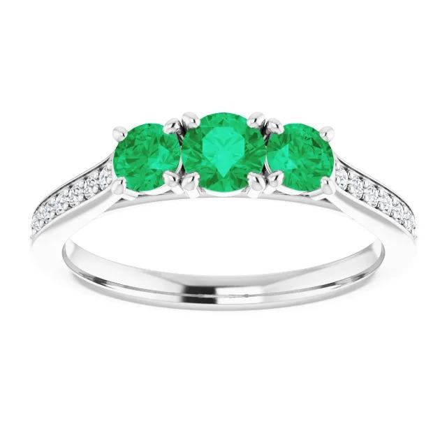 Diamant- Grün Smaragd-Verlobungsring mit drei Steinen 1,10 Karat