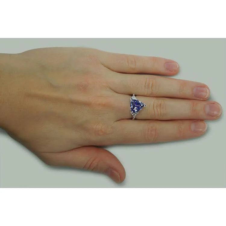 Drei-Steine-Ring Trilliant Cut Echt Blauer