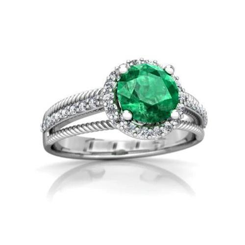 Grön Smaragd mit Diamanten 3,60 Karat Ehering 14K Weißgold