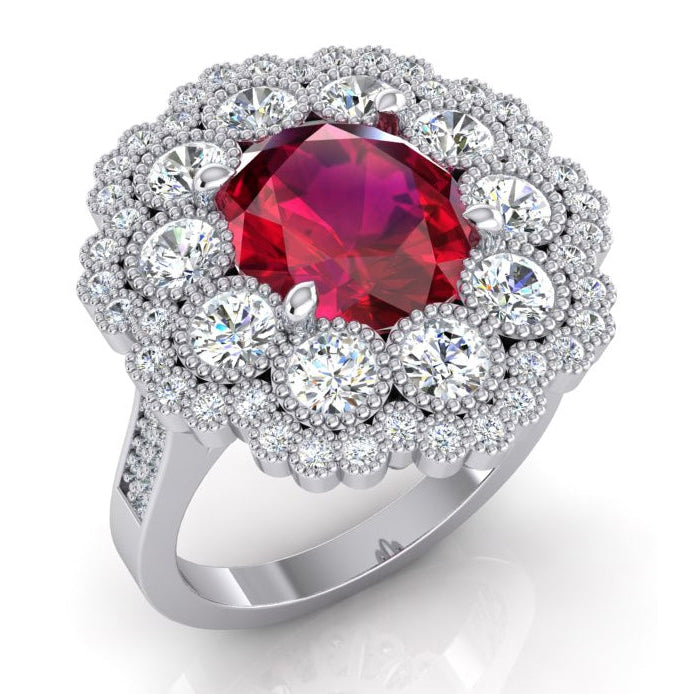 Natürlicher Rubin und Diamant Ehering Weißgold 14K 4,50 Karat