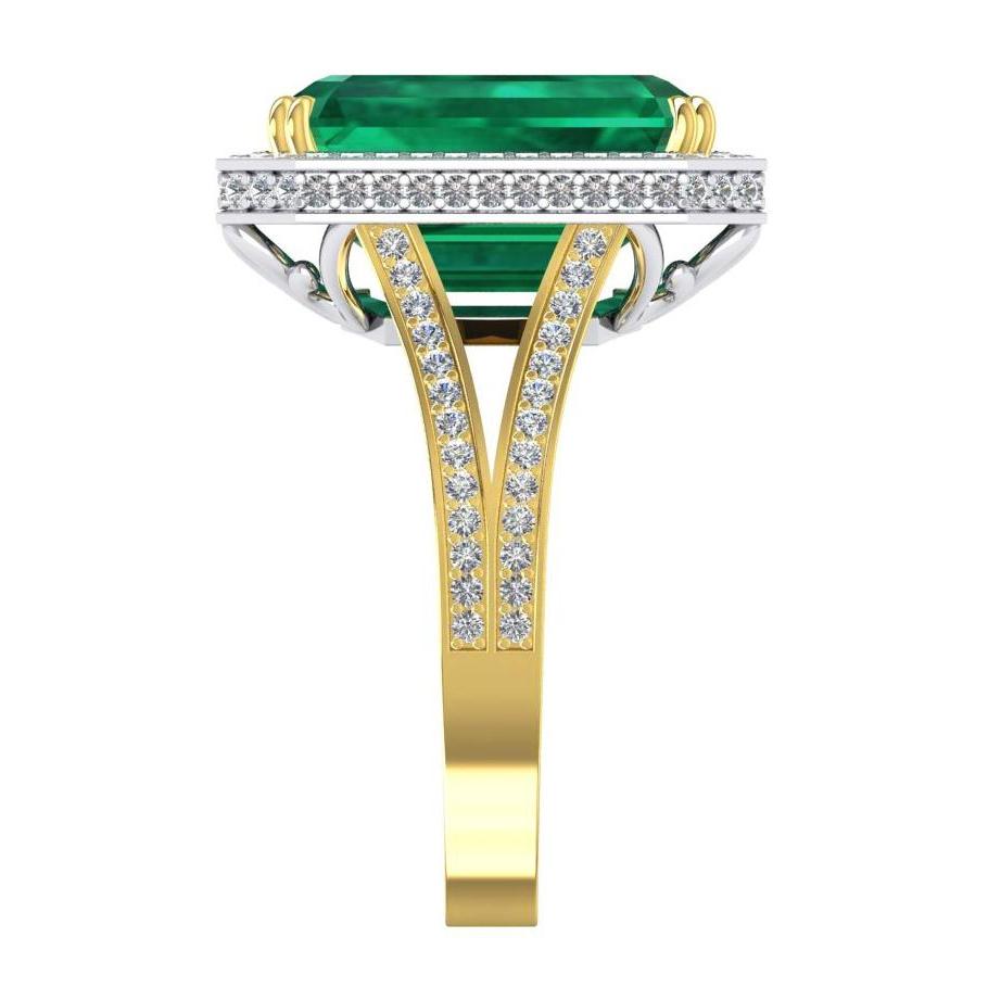 Sambischer Grün Smaragd- und Diamant-Verlobungsring 11.50 Karat zweifarbig 14K