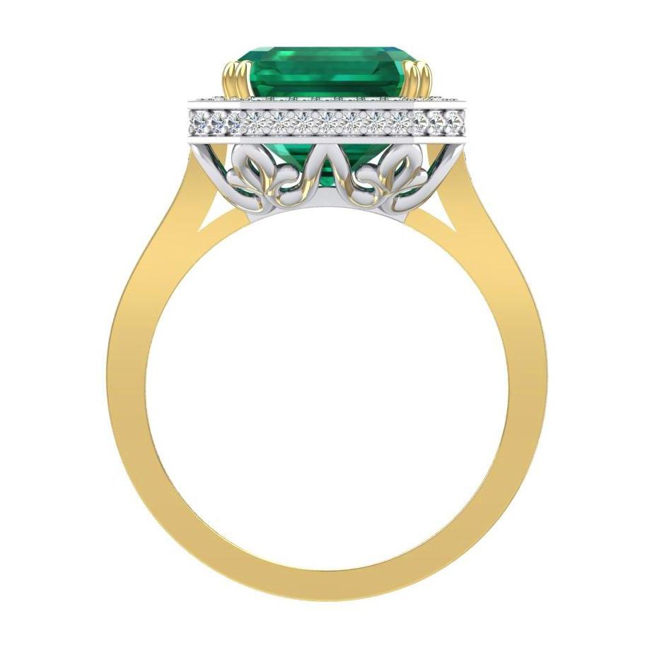 Sambischer Grün Smaragd- und Diamant-Verlobungsring 11.50 Karat zweifarbig 14K