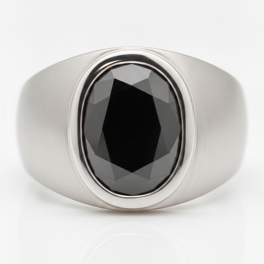 Verlobungsring mit schwarzem Diamant 3,79 Karat Echter ovaler Diamant Ausgefallene Lünette Platin