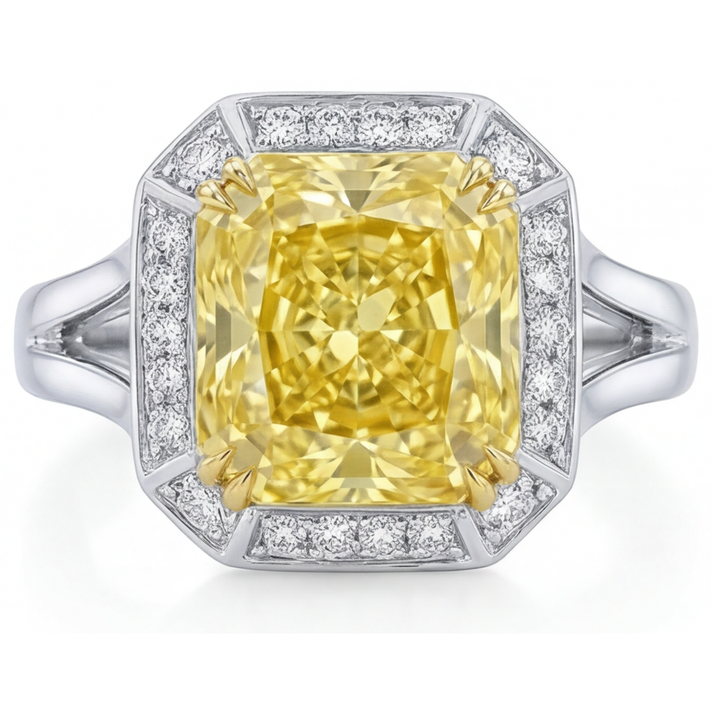 Halo-Ring Bicolor 14K Gold mit Fancy Gelber Diamant – Hauptansicht