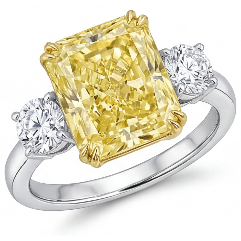 Brillantschliff Gelber Kanarienvogel-Diamant Ring in Zweifarbiges 14K Gold – Hauptansicht