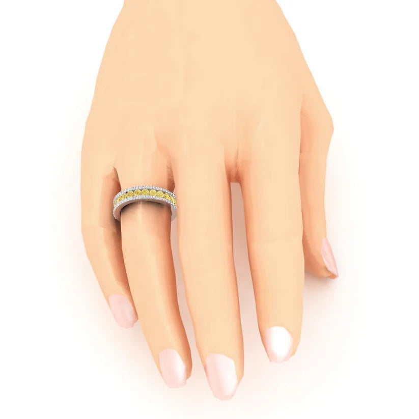 2 Karat Halbe Ewigkeit Gelbe Kanarische Und Echte Diamant Gold Band