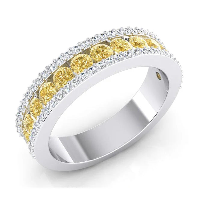 2 Karat Halbe Ewigkeit Gelbe Kanarische Und Weiße Echte Diamant Gold Band