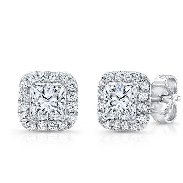 2.32 Karat Prinzessin Und Runder Halo-Echte Diamant-Ohrstecker Weißgold 14K