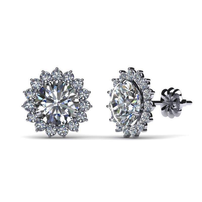 Damen Ohrstecker 2.60 Ct. Halo-Echte Diamant im Rundschliff Aus Massivem Weißgold