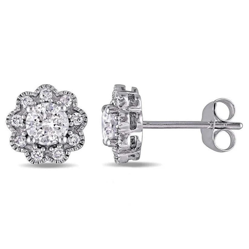 Damen Ohrstecker 3.20 Karat Natürliche Diamanten im Rundschliff Pave Halo Gold 14K