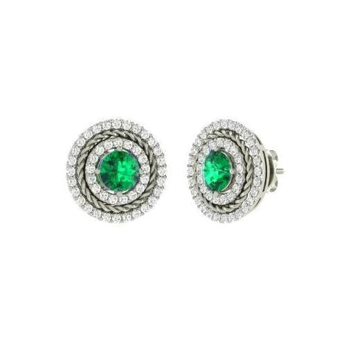 Grön Smaragd und Diamanten im Rundschliff 5.00 ct. Ohrstecker Halo Ohrringe Weißgold