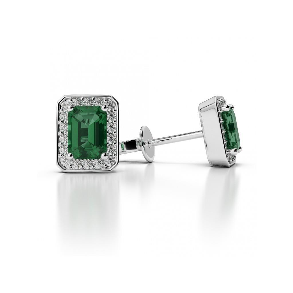 Grün Smaragdschliff Smaragd mit Diamanten 5 Karat Ohrstecker Halo Ohrringe Weißgold
