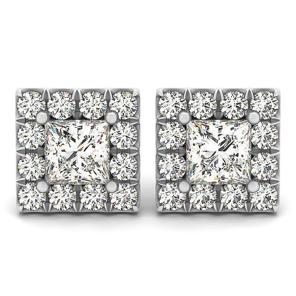 Prinzessin & Rundschnitt Halo Natürliche Diamant Damen Ohrstecker 3.20 Ct. WG 14K