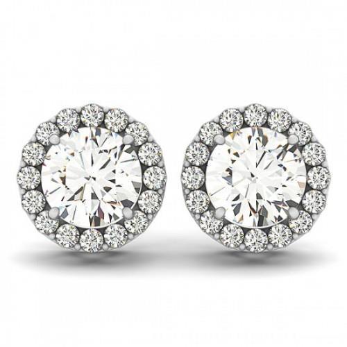 Rundschliff Halo Echt Diamant Damen Ohrstecker 2.32 Kt Weißgold massiv