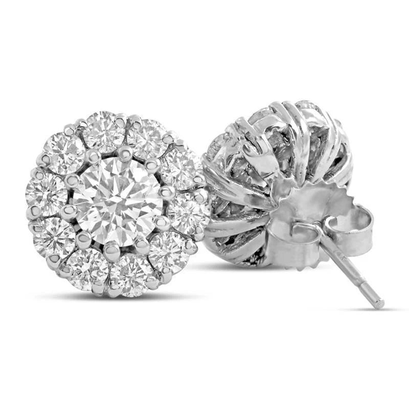 Weißgold 14K 3.40 Karat Runder Natürliche Diamant Damen Ohrstecker Halo Set