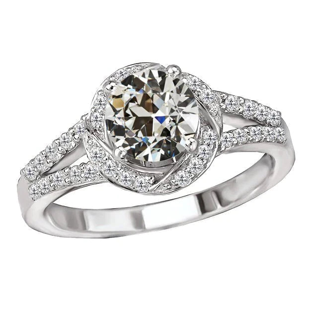 4.50 Karat Halo-Ehering Mit Rundem Echte Diamant im Altschliff, Gespaltener Schaft