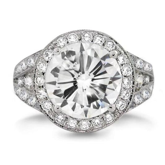 6 Karat Runder Echte Diamant Mit Akzenten Halo Ehering Weißgold 14K