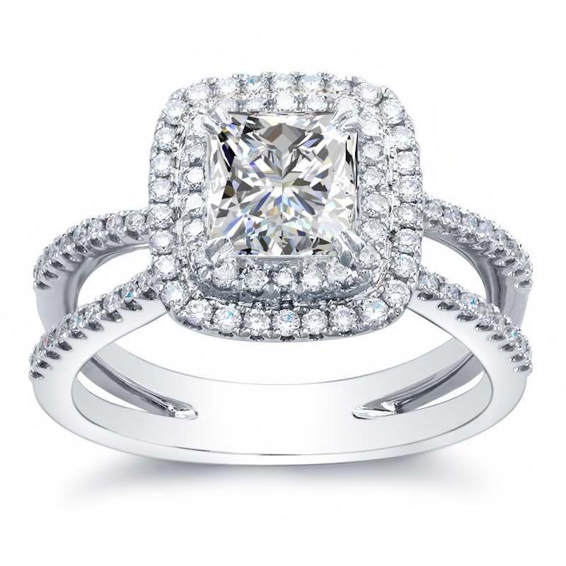Funkelnde Prinzessin Und Runder Schliff 4.20 Ct Natürliche Diamanten Halo Ring Krappenset