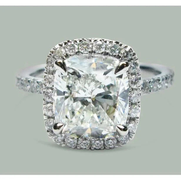 Kissen Eagle Claw Prongs Halo Runder Natürliche Diamantring 14 Karat Weißgold Neu