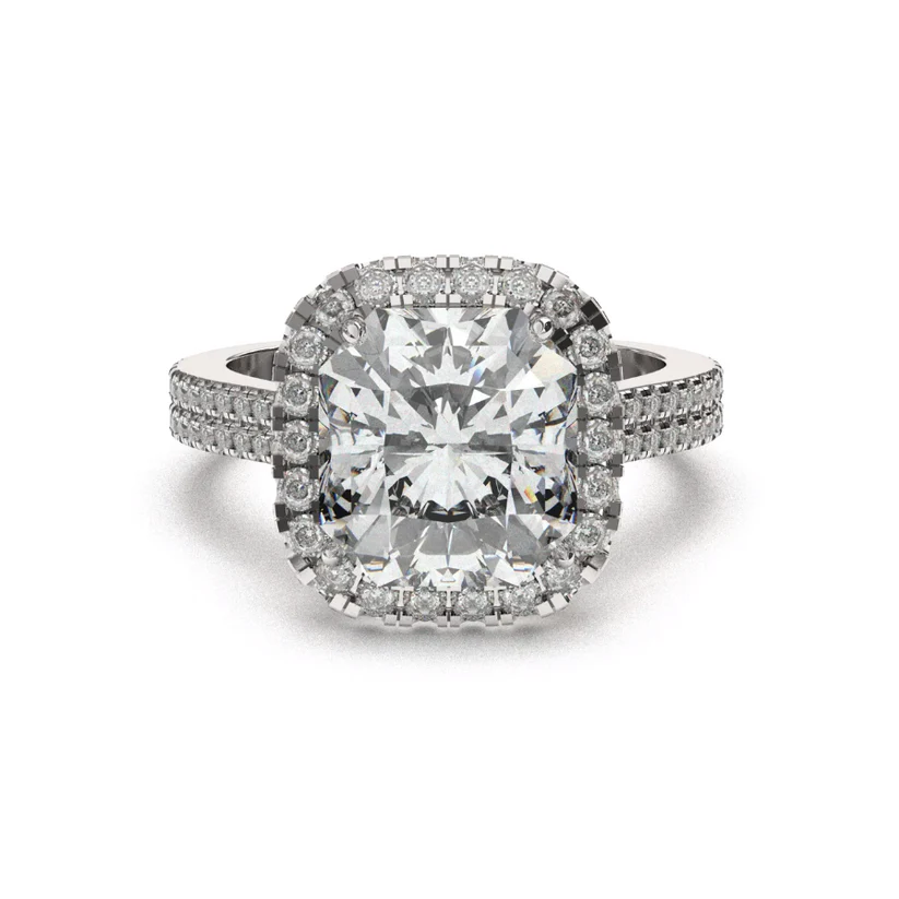 Radiant Natürliche Diamond Halo Ring 7,50 ct Double Shank White Gold 14KRadiant Natürliche Diamond Halo Ring 7,50 ct Double Shank 14K Schmuck