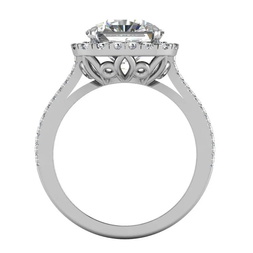 Radiant Natürliche Diamond Halo Ring 7,50 ct Double Shank White Gold 14K Schmuck
