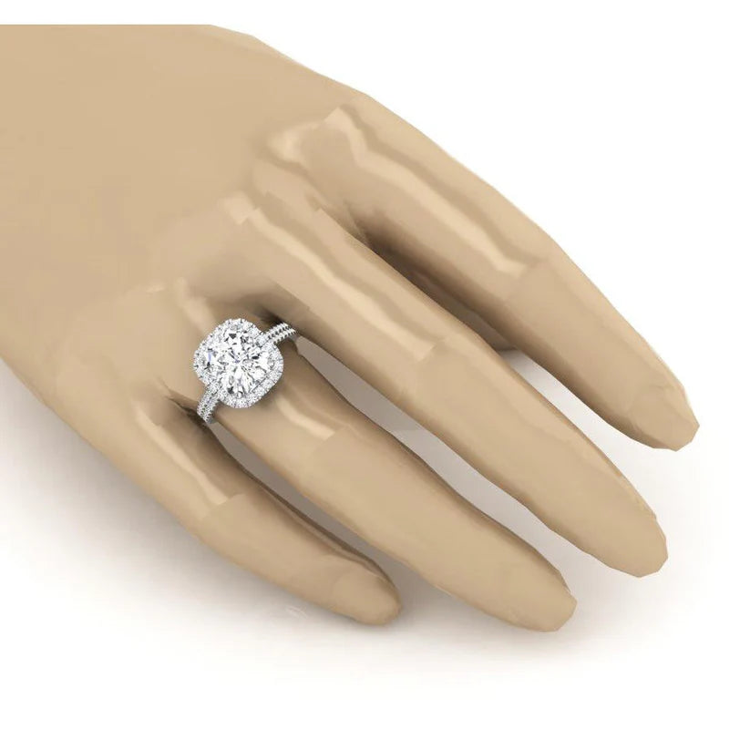 Radiant Natürliche Diamond Halo Ring Double Shank White Gold 14K Schmuck