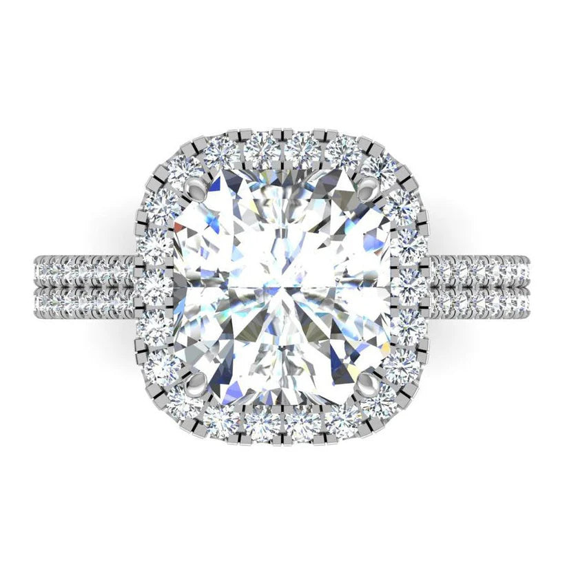 Natürliche Diamond Halo Ring 7,50 ct Double Shank White Gold 14K Schmuck