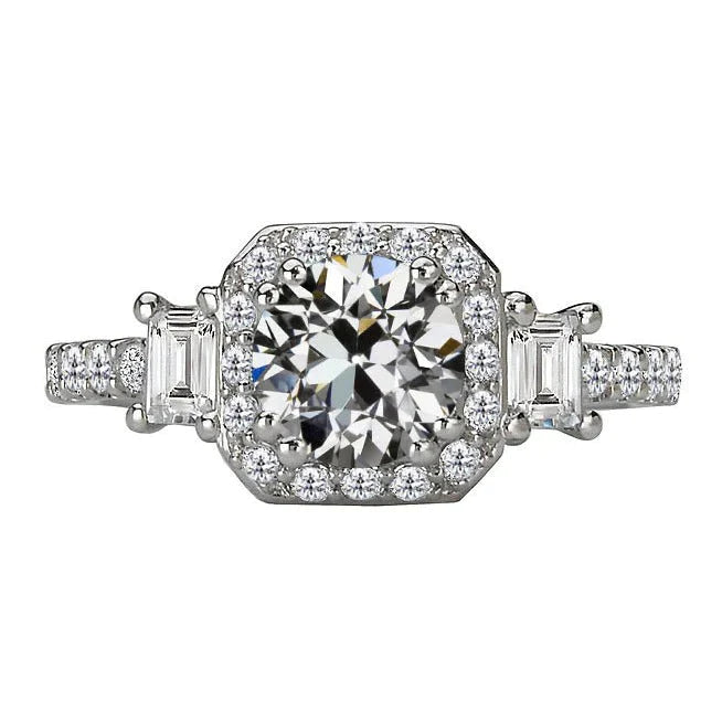 Smaragd & Rund Old Miner Natürliche Diamond Halo Ehering 6.50 Karat